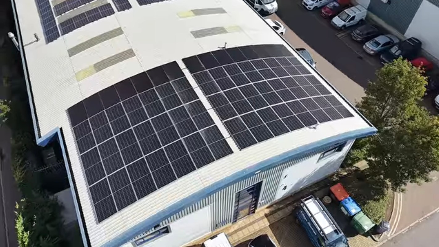 A roof covered in solar panels.