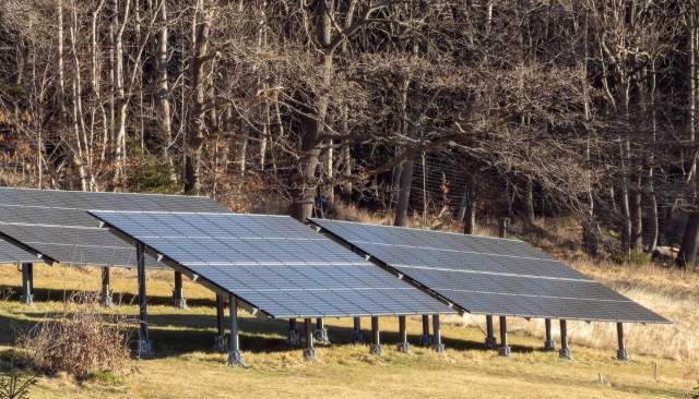 Solar panels in a field.
