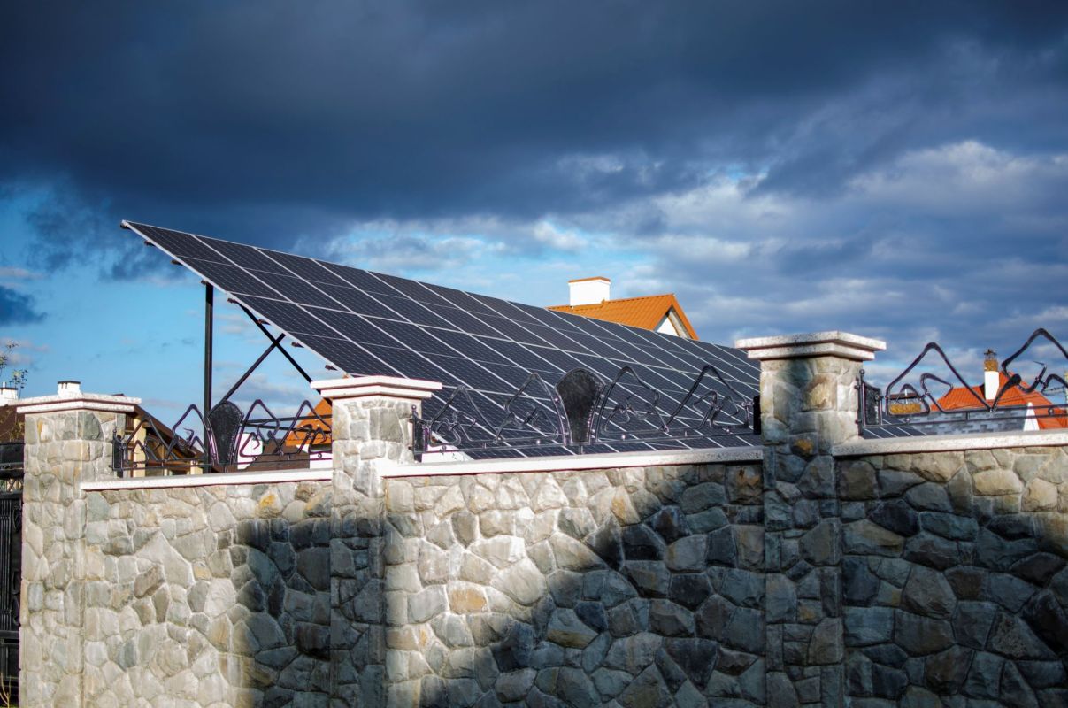 Solar panels on a fence.