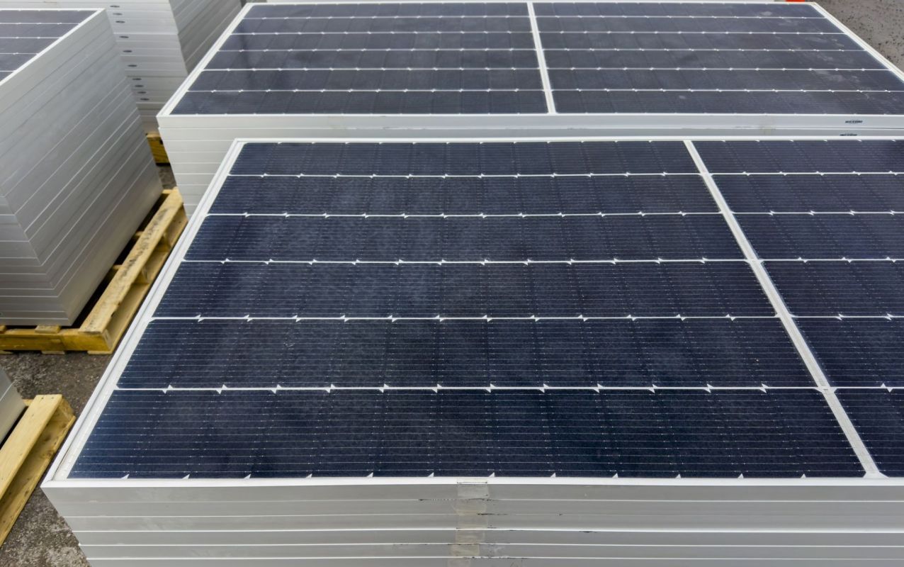 Solar panels on pallets.