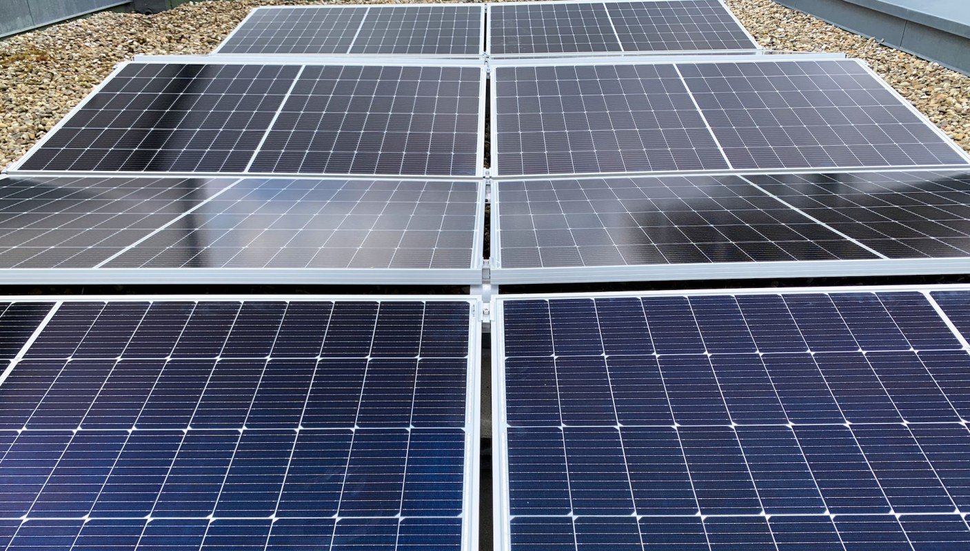 A set of solar panels installed on a rooftop.