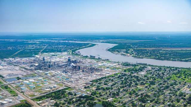An industrial area along the Mississippi River.