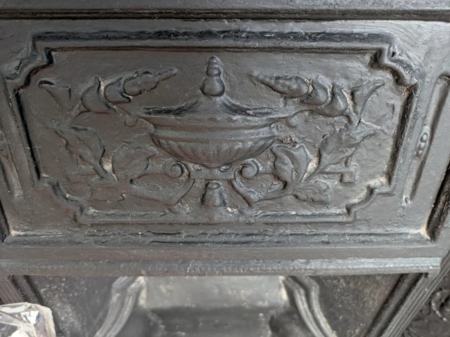 A fireplace.
