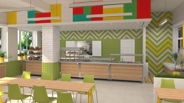 A school cafeteria.