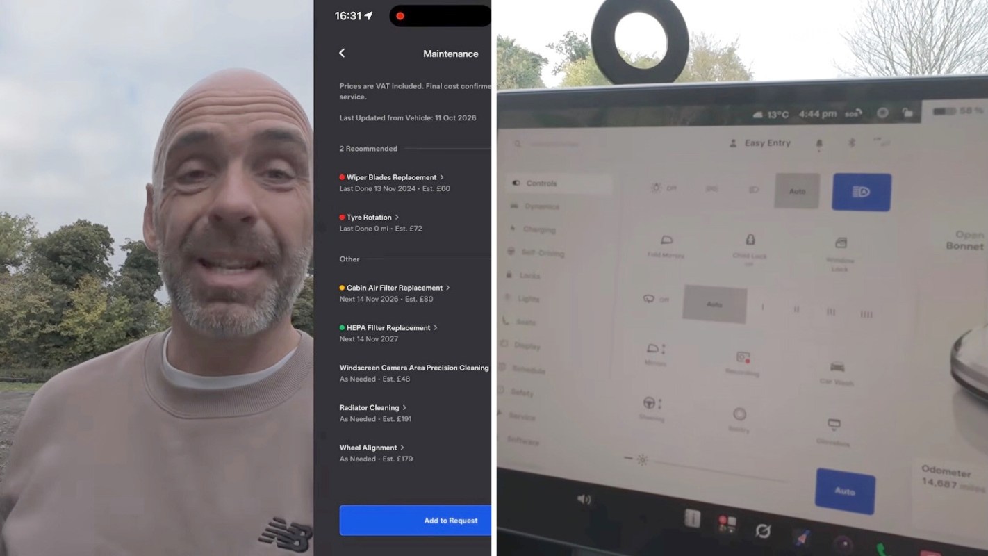 A person discussing a Tesla maintenance schedule.