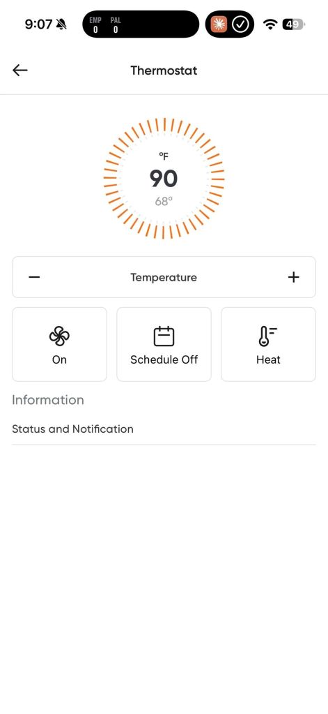 A thermostat app dashboard.