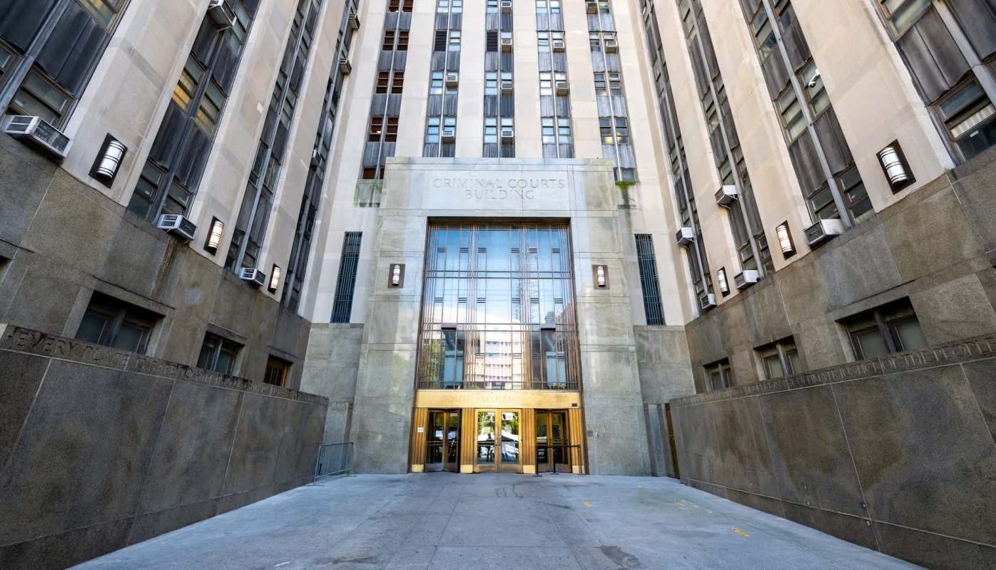 The entrance to New York's Criminal Courts Building.