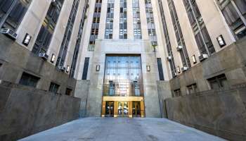 The entrance to New York's Criminal Courts Building.
