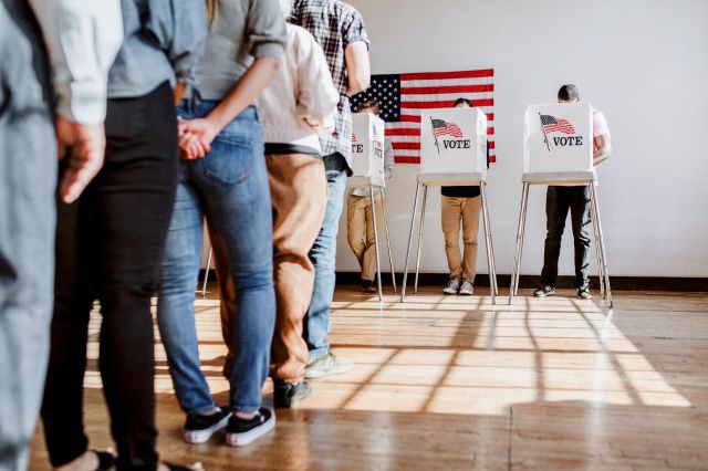 Americans lined up at a polling booth.