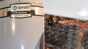 A water heater with corrosion and rust.
