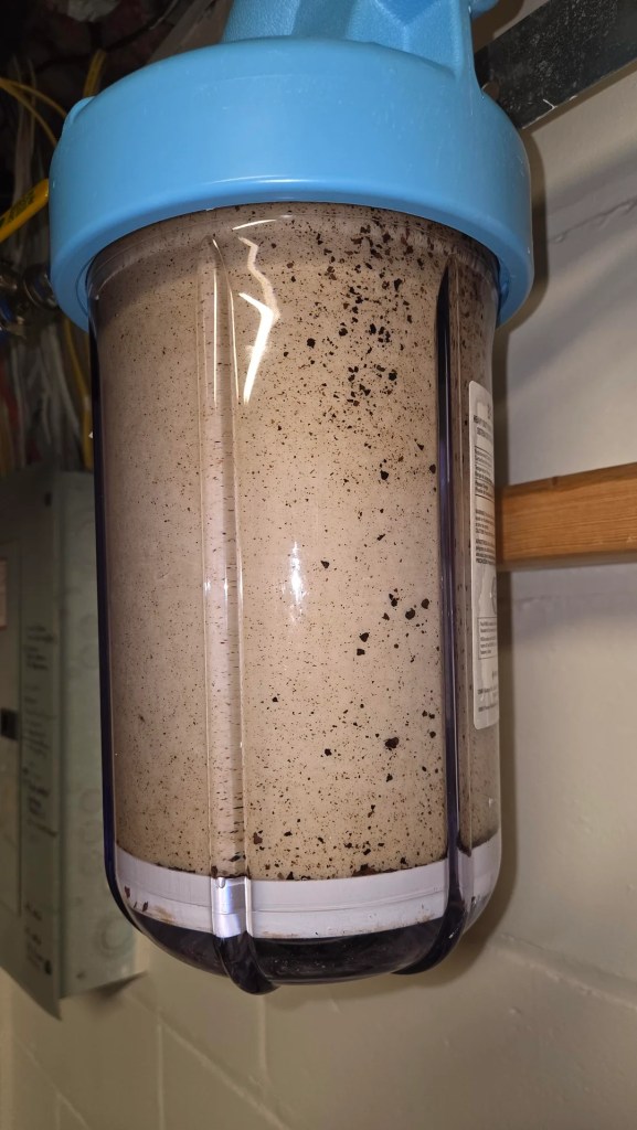 Brown liquid in a filter.