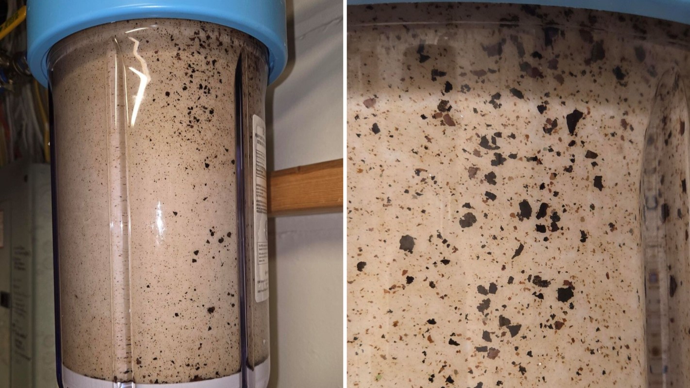 A filter for a house with dirty brown specs all over it