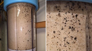 A filter for a house with dirty brown specs all over it