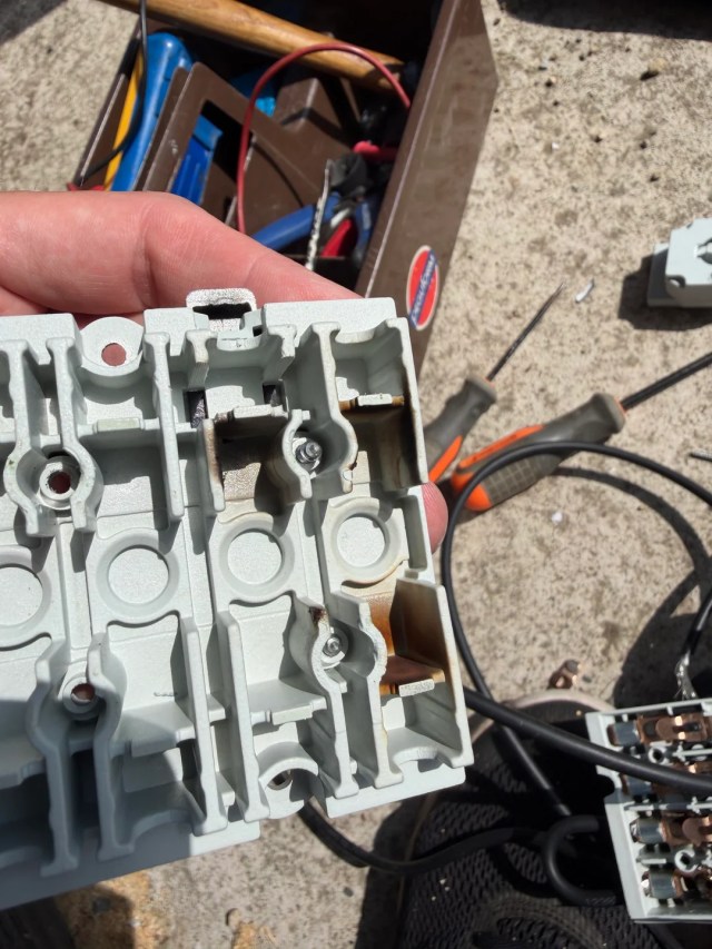 The inside of an electrical box.