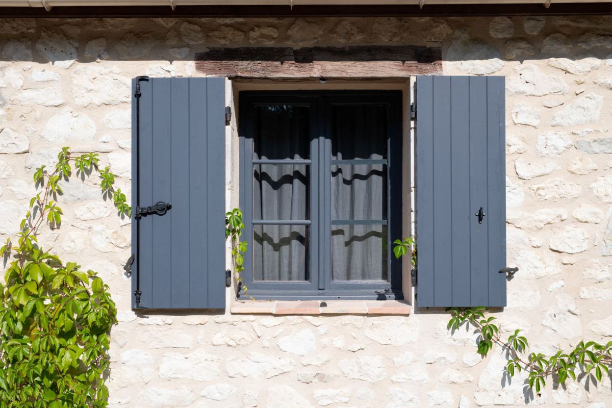 A window with shutters.