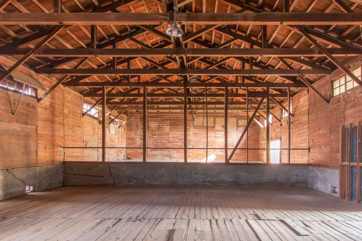 A wood frame inside a building.